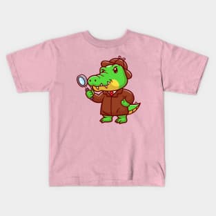 Cute Crocodile Detective With Magnifying Glass Cartoon Kids T-Shirt